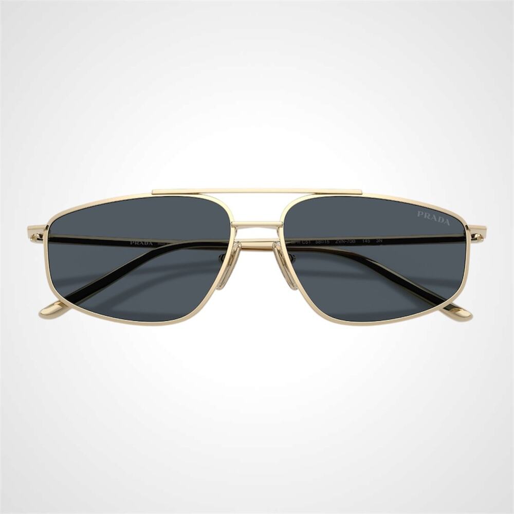 New PRADA Sunglasses Gold Metal Pillow Square Grey Lens 58-15-145mm - Picture 5 of 6